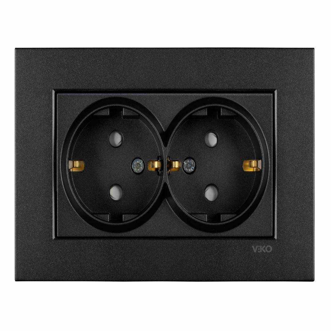 Viko Trenda Serisi Siyah Renk Anahtar Priz Modelleri İkili Topraklı Priz - Komple