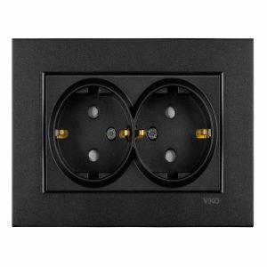 Viko Trenda Serisi Siyah Renk Anahtar Priz Modelleri İkili Topraklı Priz - Komple