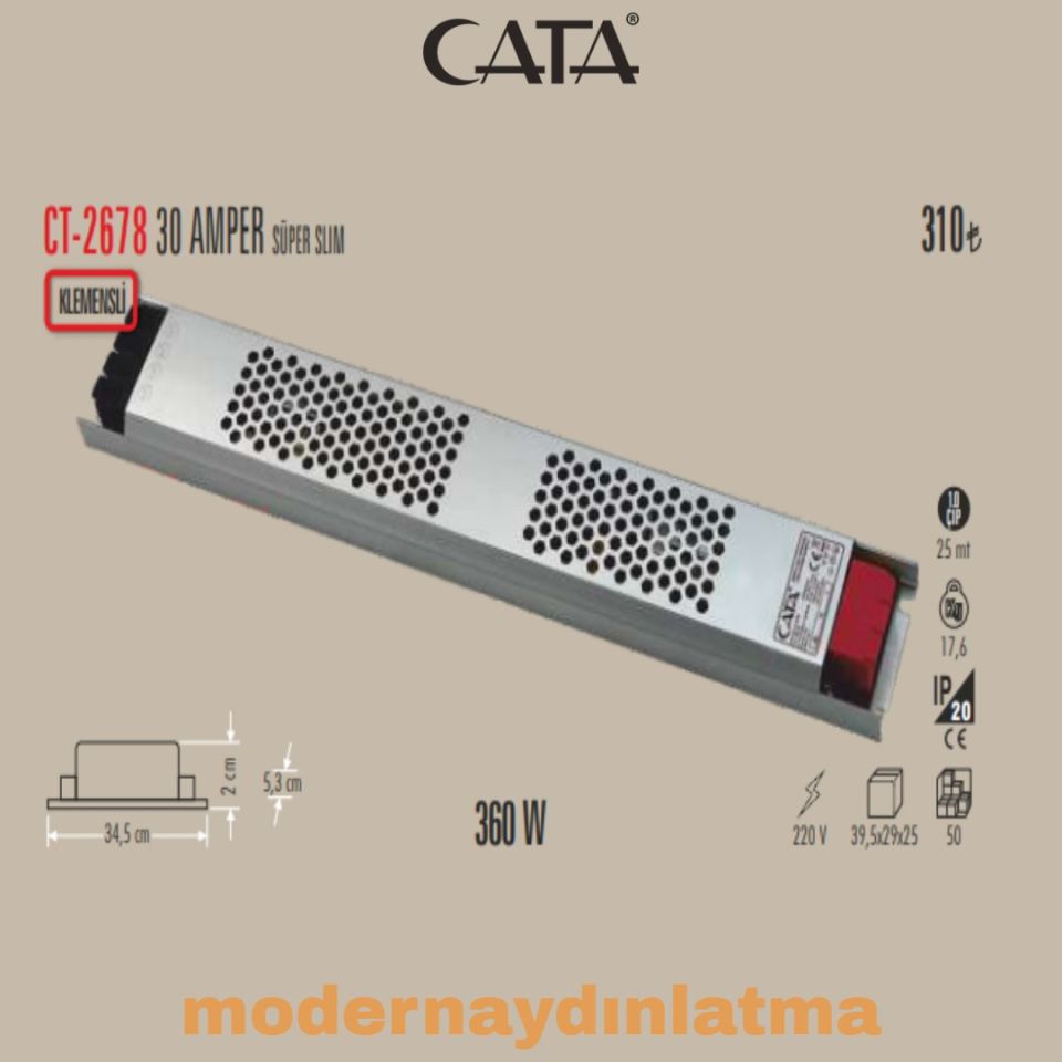Cata CT-2678 12V 30 Amper Süper Slim Şerit Led Trafosu