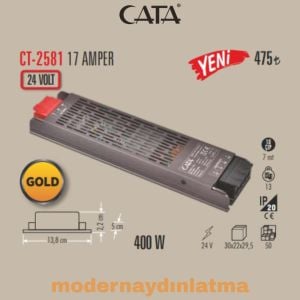 Cata CT-2581 24V 17 Amper Slim Şerit Led Trafosu
