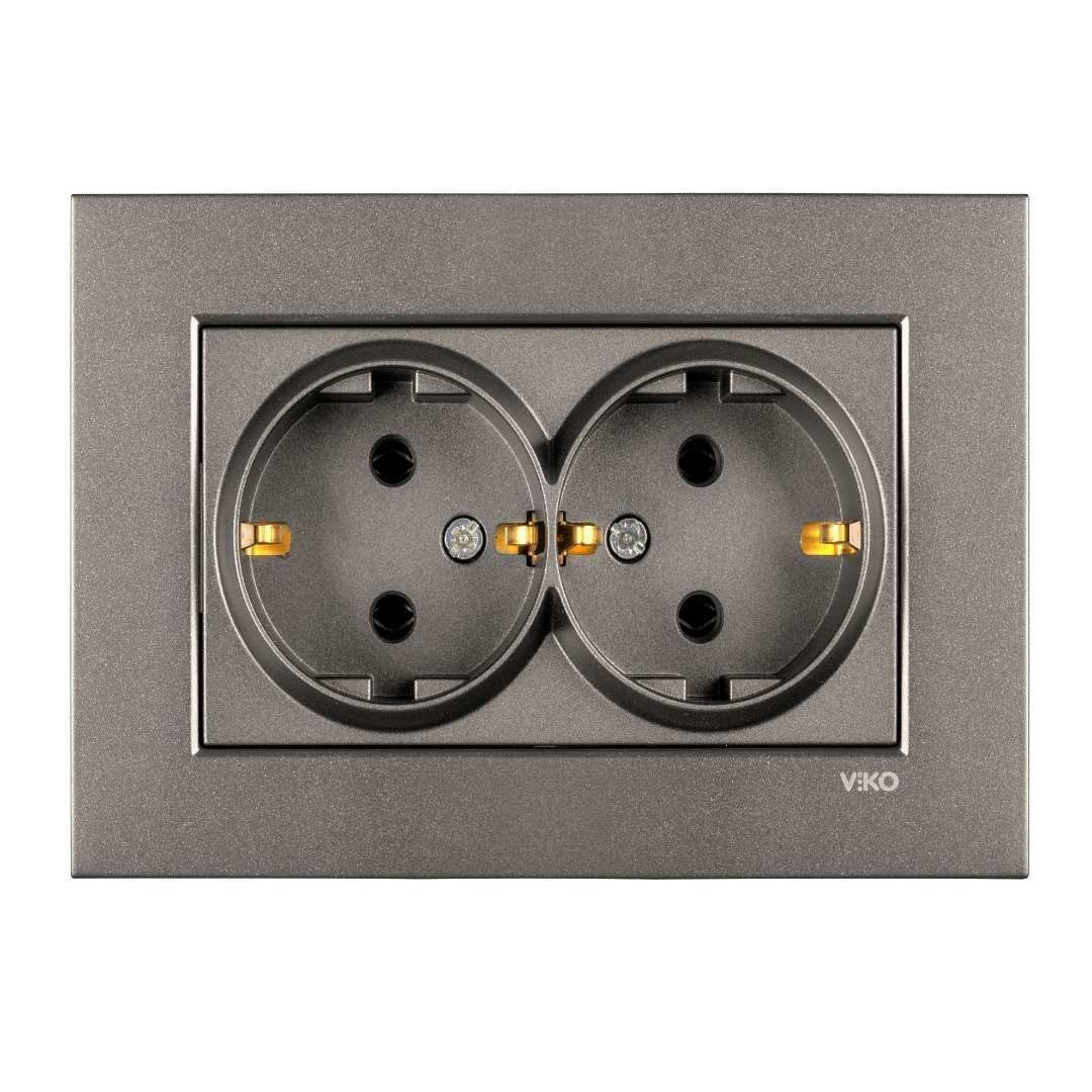 Viko Trenda Serisi Antrasit Renk Anahtar Priz Modelleri İkili Topraklı Priz - Komple
