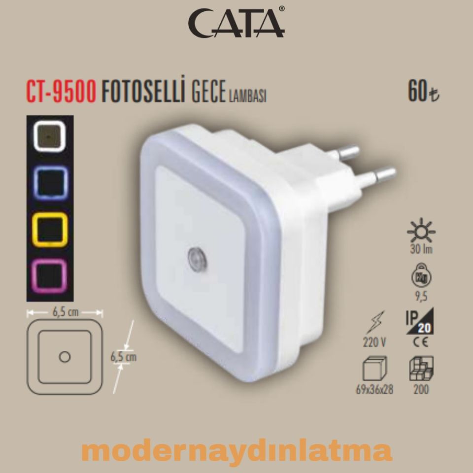 Cata CT-9500 Fotoselli Gece Lambası Pembe Işık