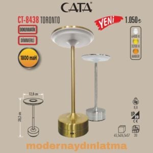 Cata CT-8438 Toronto 3 Renkli Dimmerli Dokunmatik Şarjlı Masa Lambası Gold