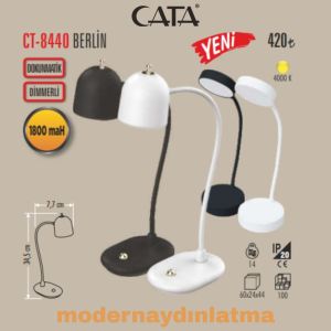 Cata CT-8440 Berlin 3 Renkli Dimmerli Şarjlı Dokunmatik Masa Lambası Siyah Şapkalı