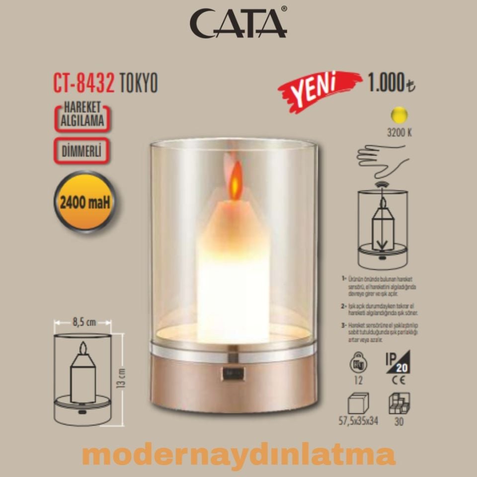 Cata CT-8432 Tokyo Dimmerli El Sensörlü Şarjlı Led Masa Lambası