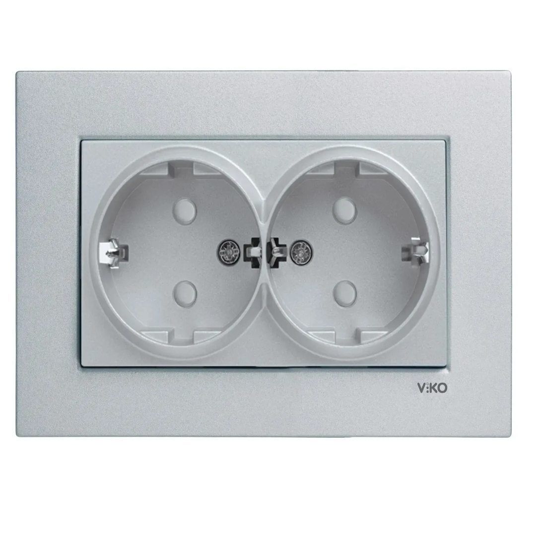 Viko Trenda Serisi Gümüş Renk Anahtar Priz Modelleri İkili Topraklı Priz - Komple