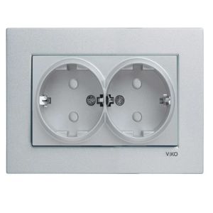 Viko Trenda Serisi Gümüş Renk Anahtar Priz Modelleri İkili Topraklı Priz - Komple