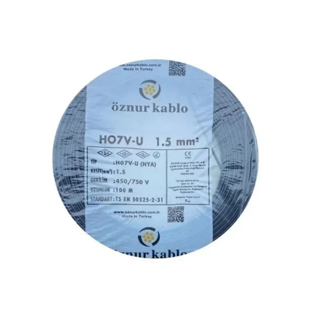 Öznur 1,5 luk Nya Kablo Siyah Renk Tam Bakır