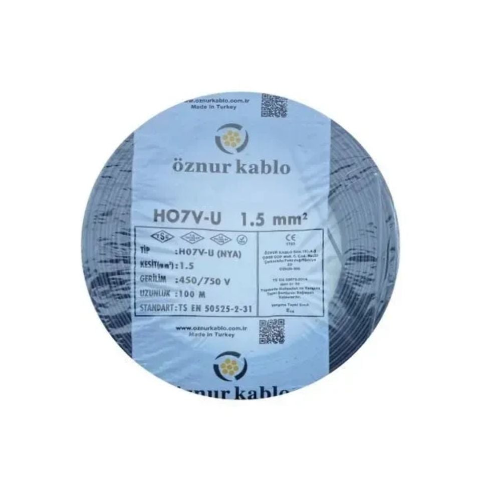 Öznur 1,5 luk Nya Kablo Siyah Renk Tam Bakır