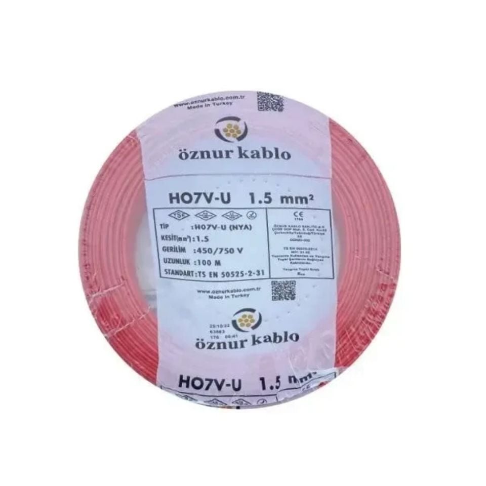 Öznur 1,5 luk Nya Kablo Kırmızı Renk Tam Bakır