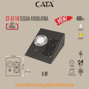 Cata CT-5110 Çift Prizli Tezgah Altı Aydınlatma Siyah Kasa Günışığı