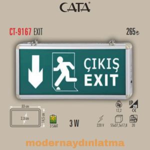 Cata CT-9167 3 Saat Şarjlı Exit Çıkış Armatürü Aşağı Yön