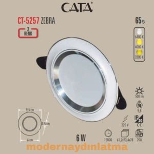 Cata CT-5257 6W 3 Renk Zebra Led Armatür Beyaz Kasa
