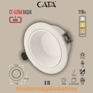 Cata CT-5260 8W 3 Renk Başak Led Spot Beyaz Kasa