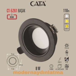 Cata CT-5261 8W 3 Renk Başak Led Spot Siyah Kasa