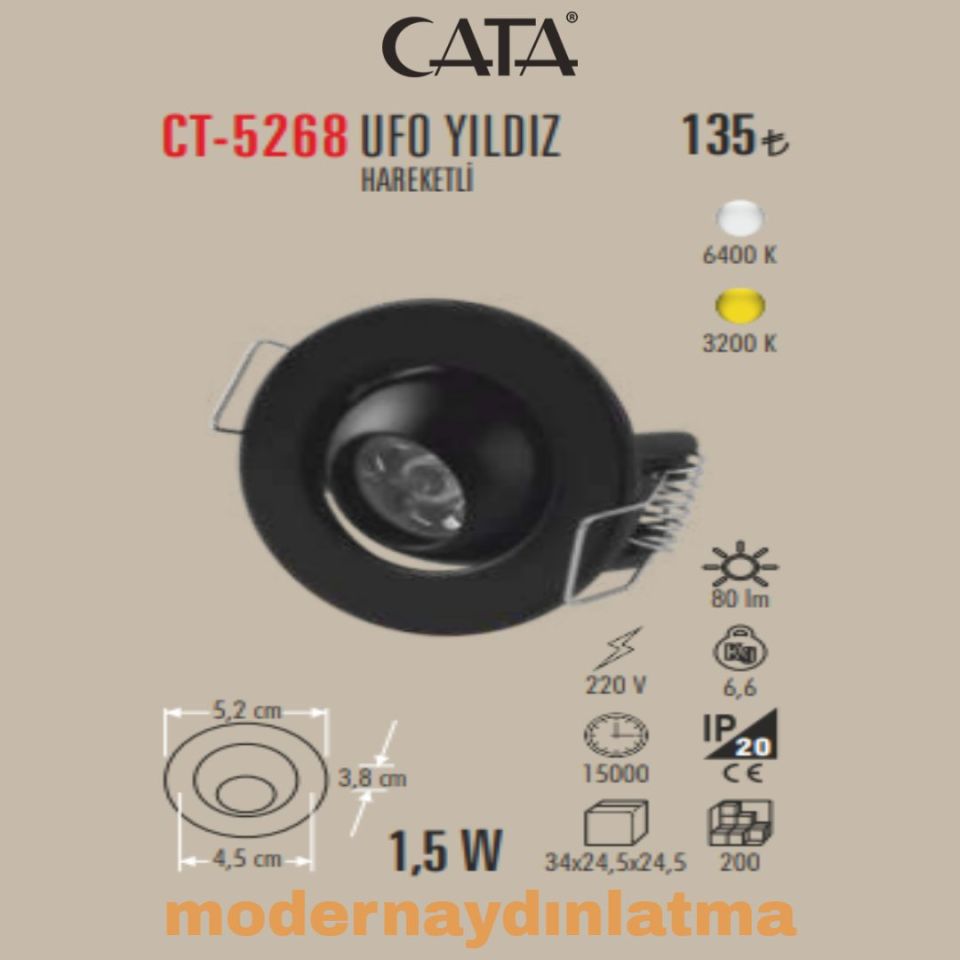 Cata CT-5268 Siyah Kasa Hareketli Yıldız Spot Beyaz Işık