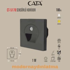 Cata CT-5170 Siyah Kasa Sensörlü Koridor Spot Beyaz Işık