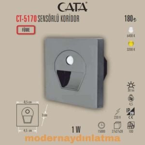 Cata CT-5170 Füme Kasa Sensörlü Koridor Spot Beyaz Işık