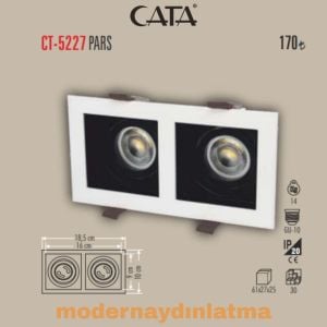 Cata CT-5227 Pars Beyaz-Siyah İkili Kare Dekoratif Spot