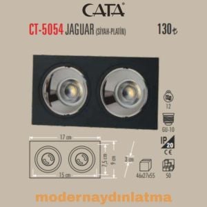 Cata CT-5054 Jaguar Siyah-Platin İkili Kare Dekoratif Spot