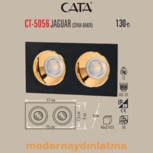Cata CT-5056 Jaguar Siyah-Bakır İkili Kare Dekoratif Spot