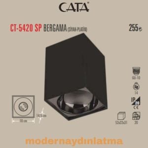 Cata CT-5420 Bergama Siyah-Platin Gu10 Duylu Sıva Üstü Armatür