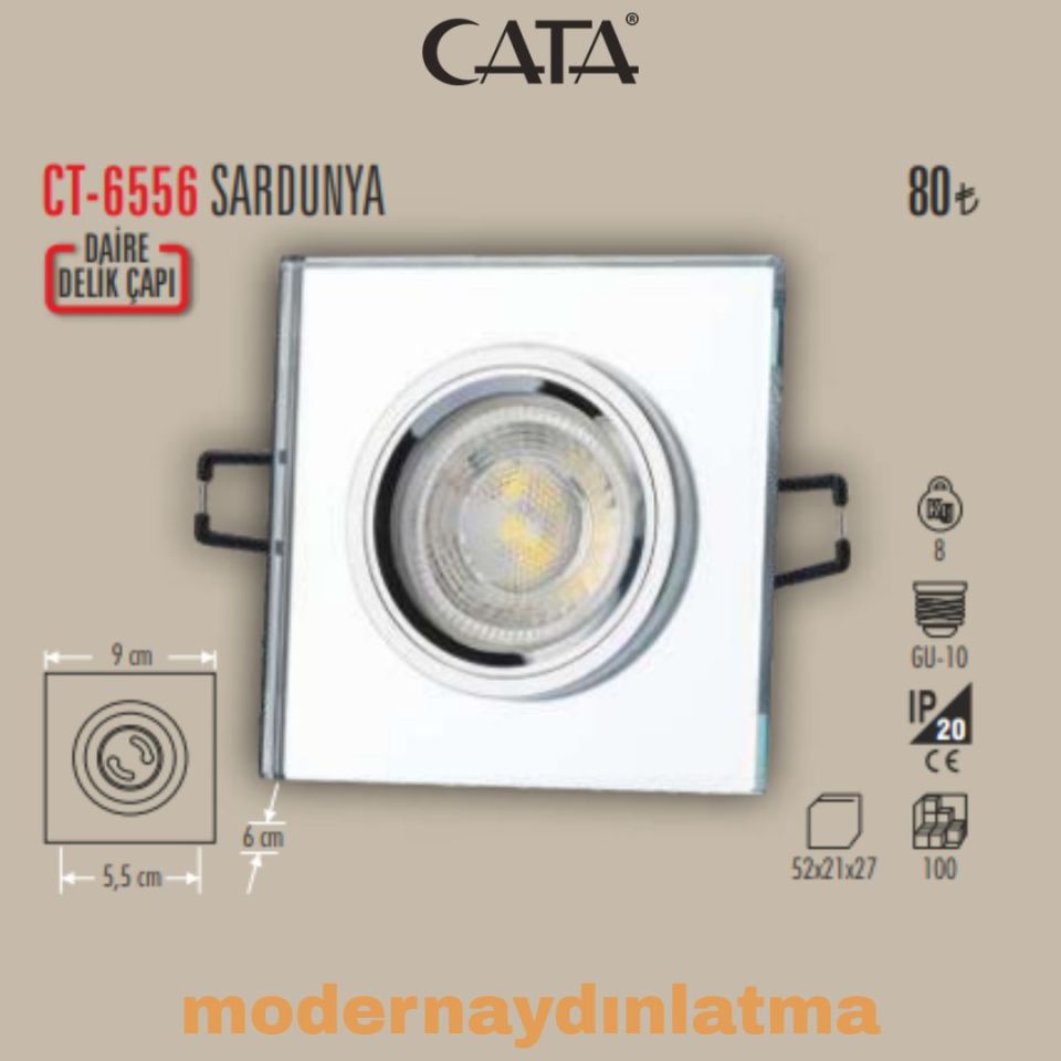 Cata CT-6556 Sardunya Kare Dekoratif Cam Spot