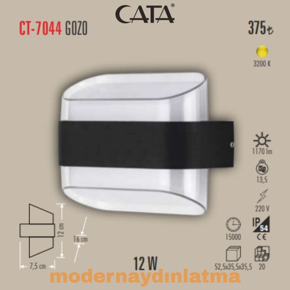 Cata CT-7044 12W Gozo Dış Mekan Modern Ledli Aplik Günışığı