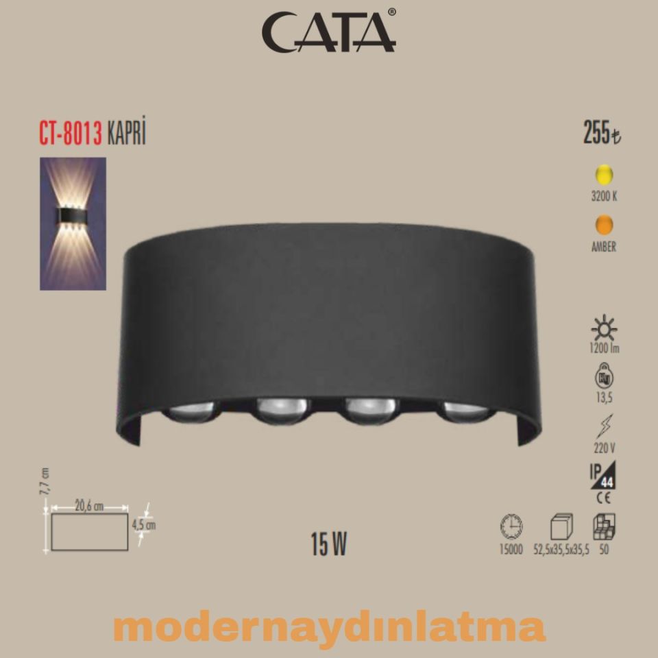 Cata CT-8013 15W Kapri Dış Mekan Modern Ledli Aplik Günışığı