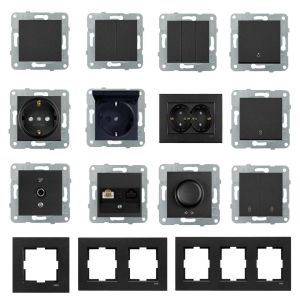 Viko Novella Serisi Siyah Renk Anahtar Prizler Dimmer Anahtarı 40-600W - Çerçevesiz