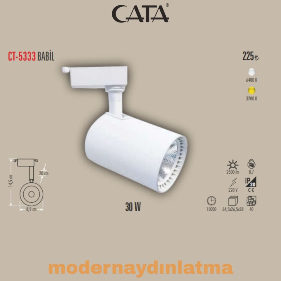 Cata CT-5333 30W Babil Beyaz Kasa Ray Spot Armatür Günışığı