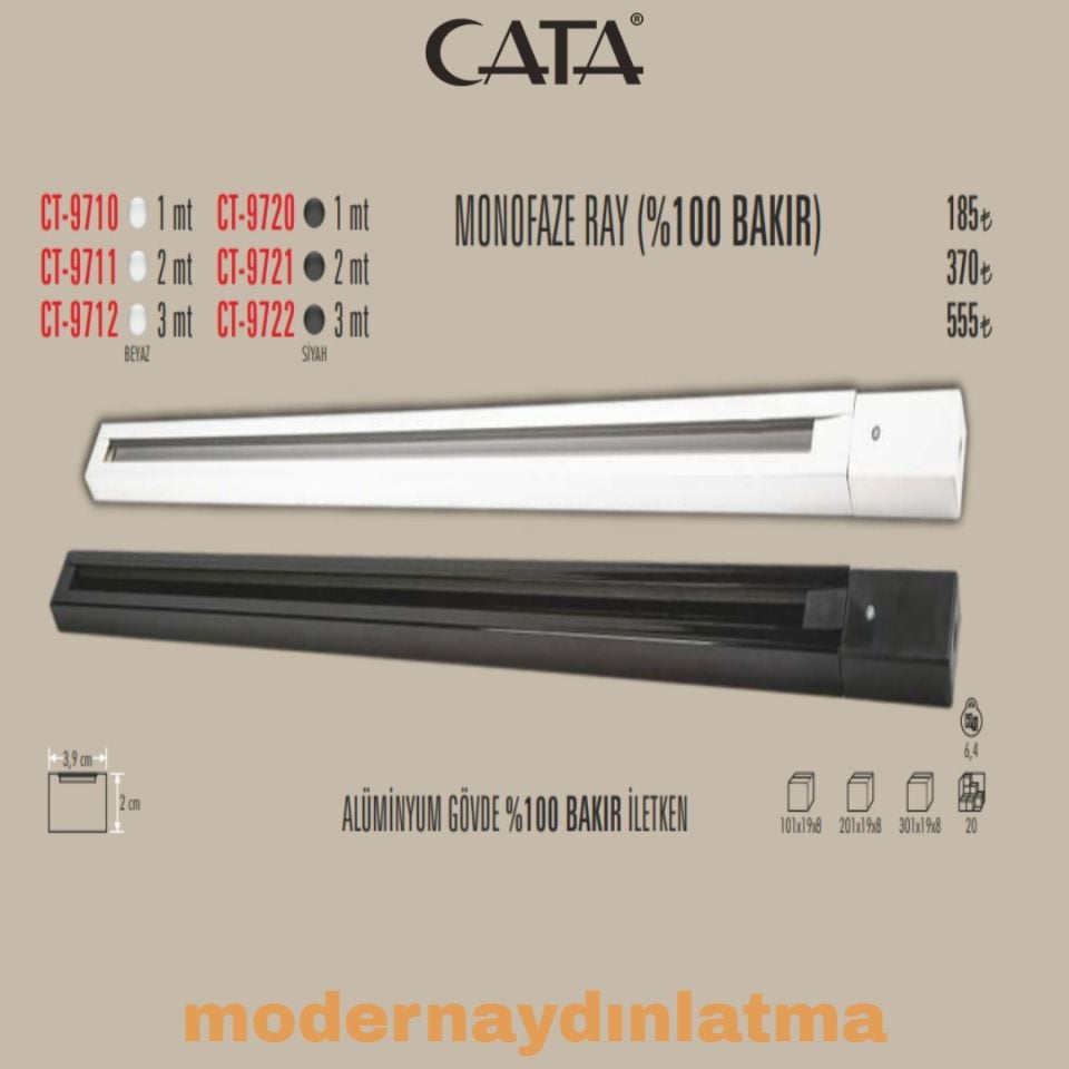 Cata CT-9722 3 Metre Monofaze Ray Siyah