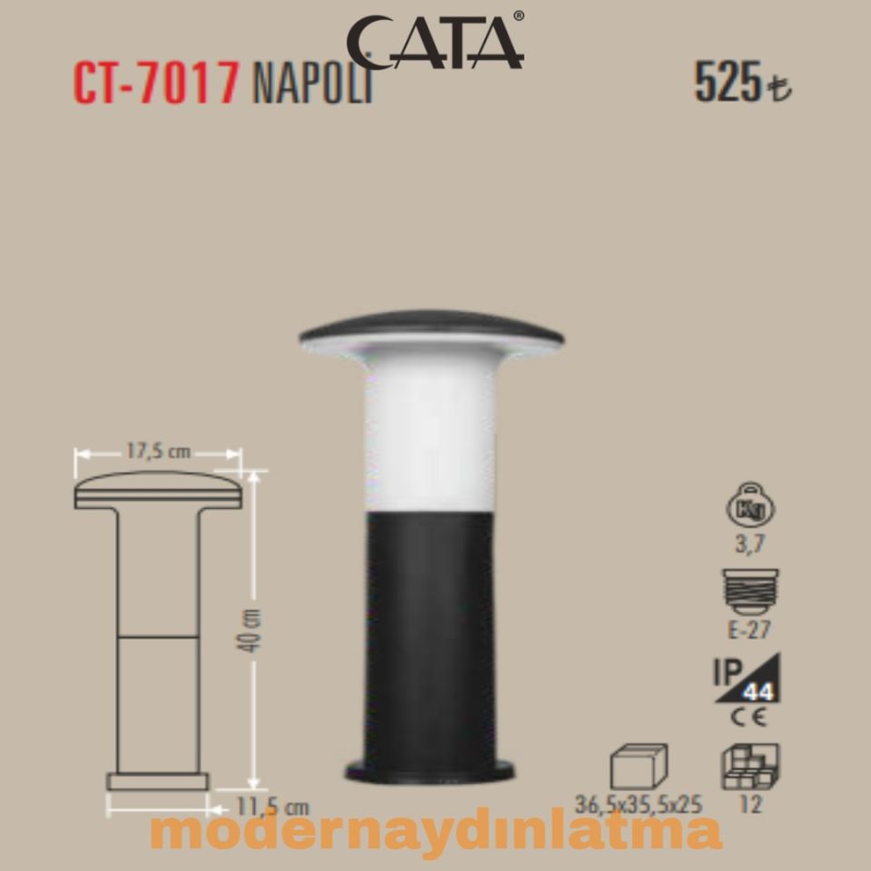 Cata CT-7017 Napoli E27 Duylu ABS Bahçe Armatür 40 Cm
