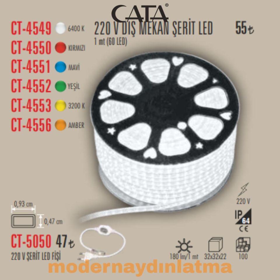 Cata CT-5050 220V Hortum Şerit Led Fişi
