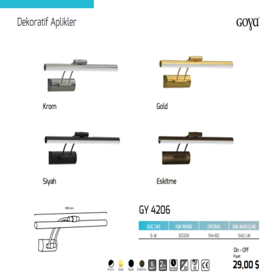 Goya GY 4206 Eskitme Kasa Günışığı Tablo Aydınlatma Aplik