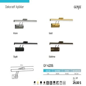 Goya GY 4206 Eskitme Kasa Günışığı Tablo Aydınlatma Aplik