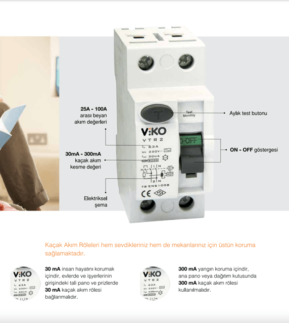 Viko 2x25 300 mA Monofaze Yangın Koruma Rolesi