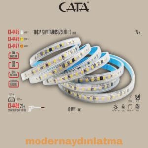 Cata 220 Volt Trafosuz 120 Ledli Dış Mekan Şerit Led CT-4495 - Beyaz Işık - 100 Metre
