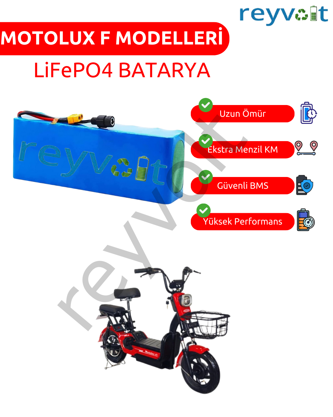 Motolux F4 48 Volt 12 Ah LiFePO4 Batarya