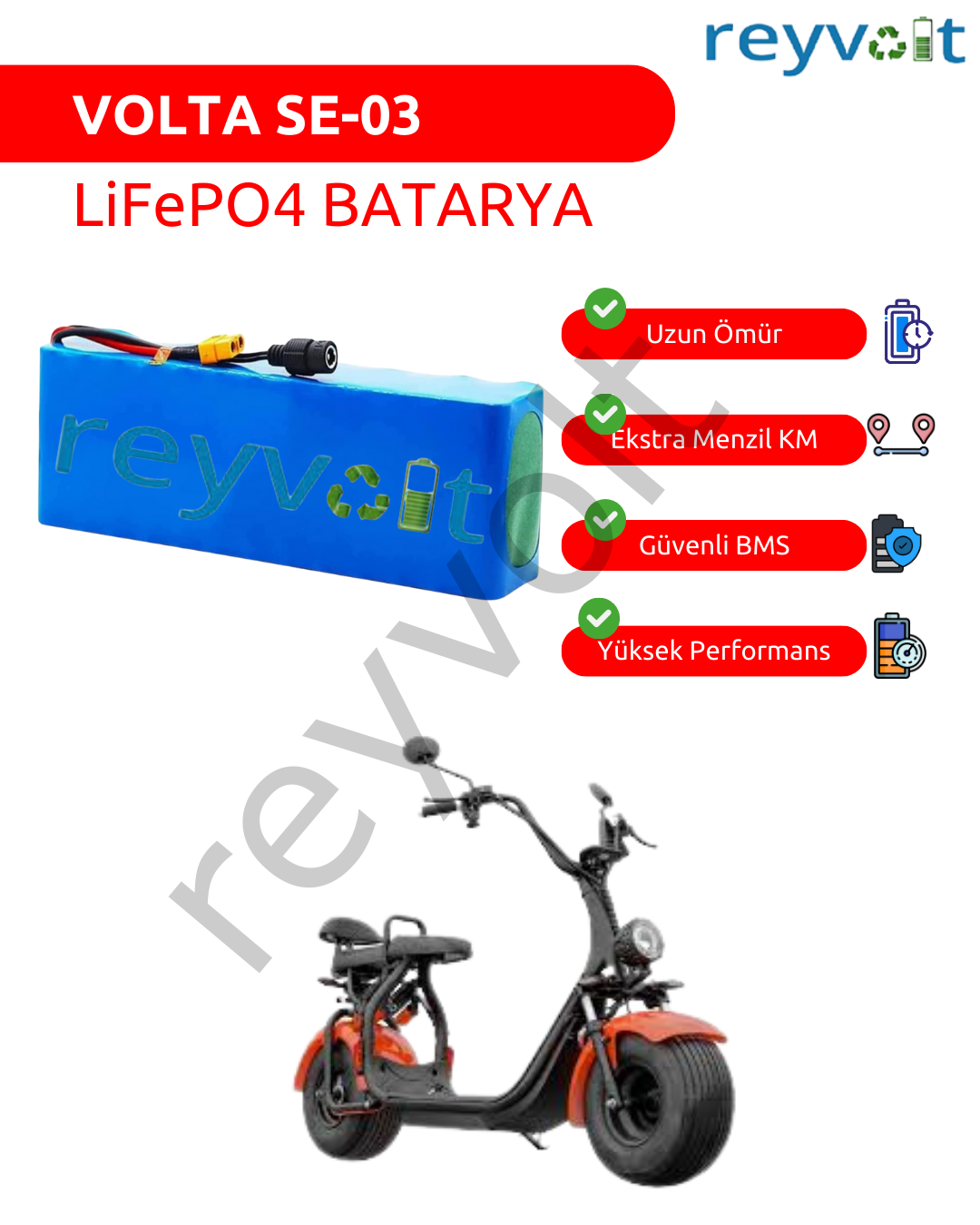 Volta SE-03 60 Volt 18 Ah LiFePO4 Batarya