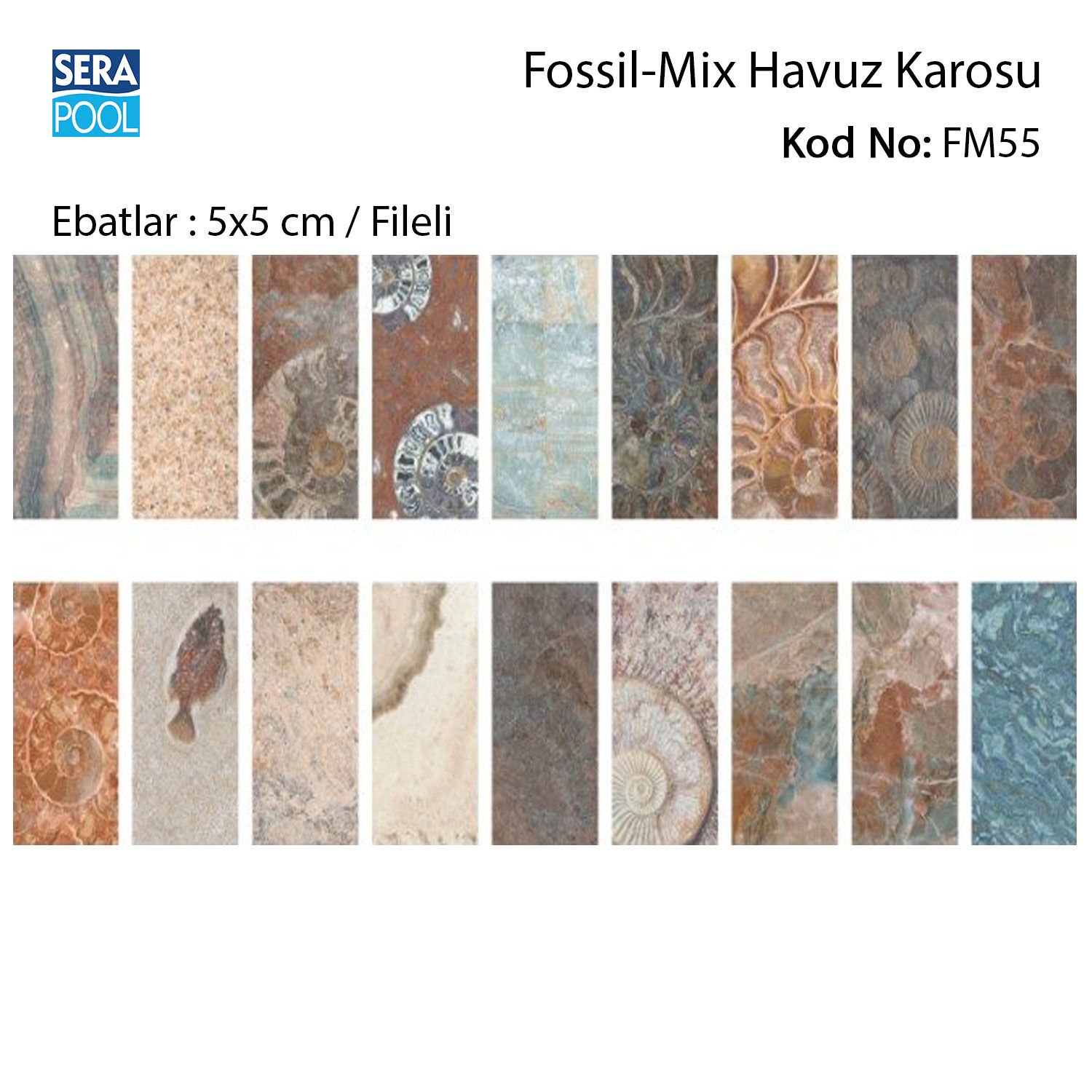 Fossil Mix (5x5 cm / Fileli) Porselen Karo - m² 'si