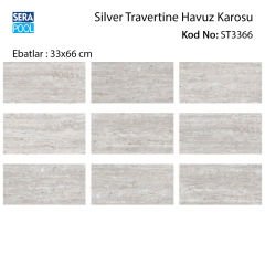 Silver Traverten (33x66 cm) Porselen Karo - m² 'si