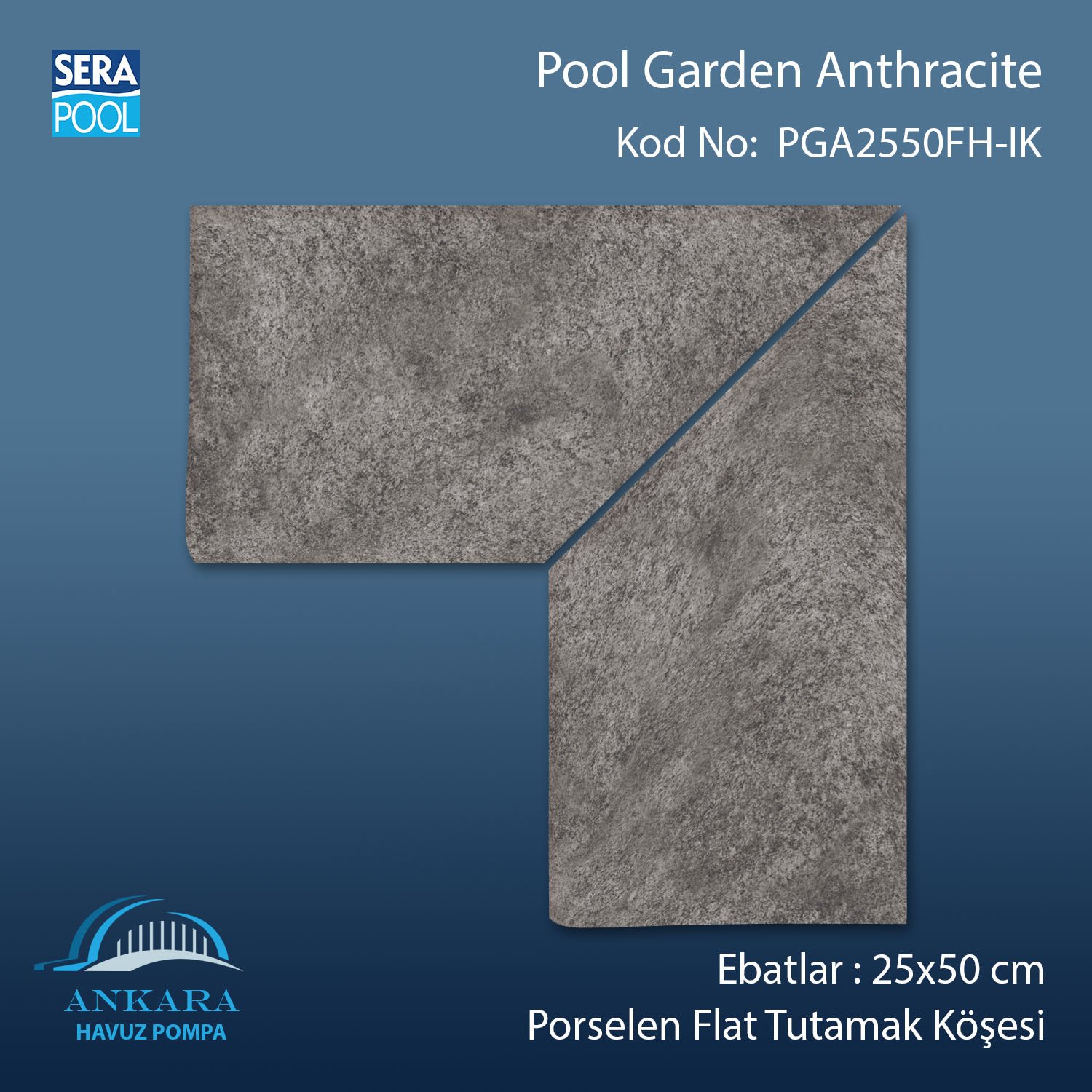 Pool Garden Anthracite 25x50 cm Porselen Flat Tutamak Köşeleri