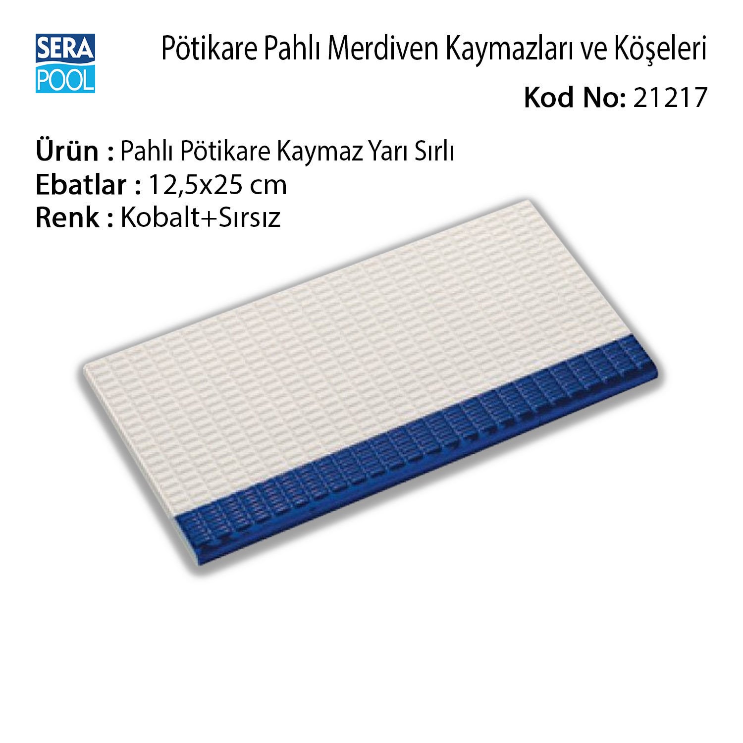 Pahlı Pötikare Kaymaz Yarı Sırlı 12,5x25 cm Kobalt+Sırsız