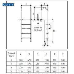 U 316 Model - Muro 4 Basamaklı Havuz Merdiveni Paslanmaz Çelik 316 Kalite