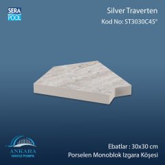 Silver Traverten 30x30 cm 45° Monoblok Izgara Köşesi