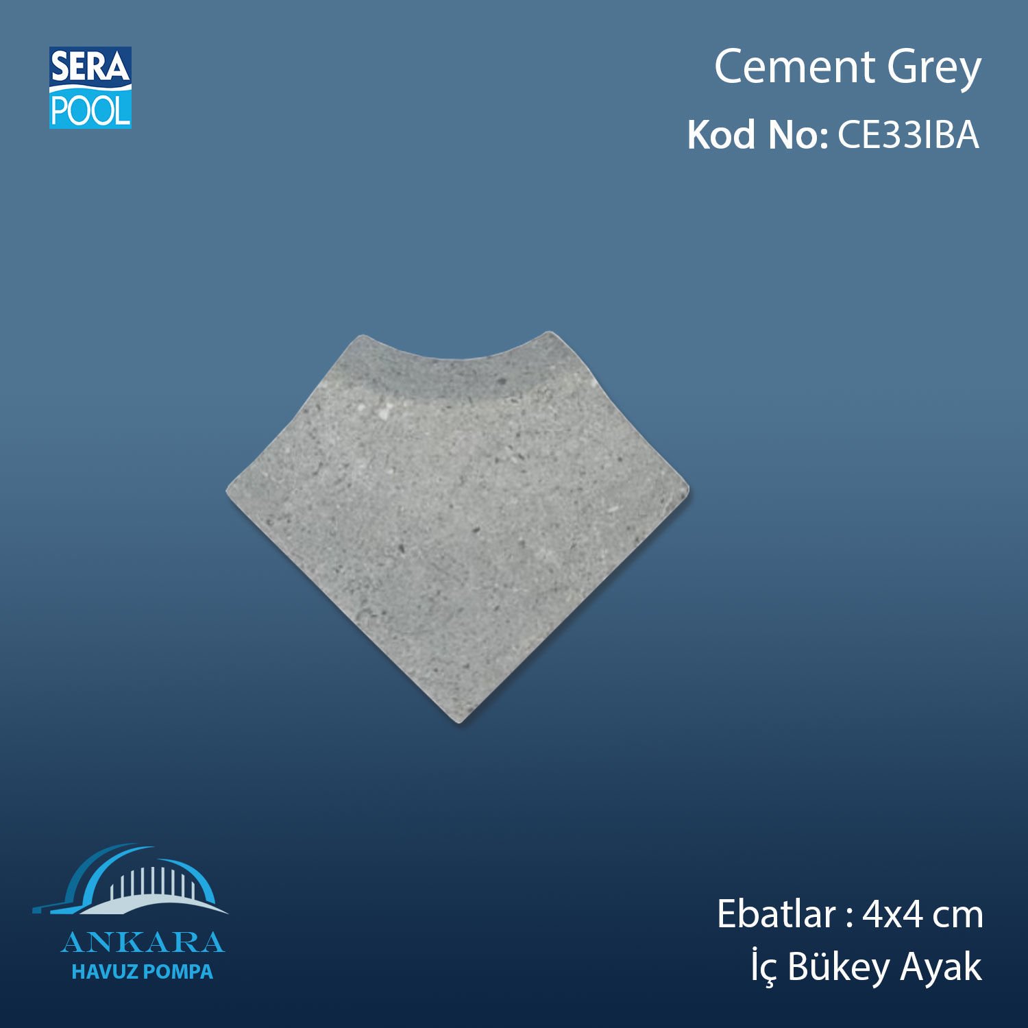 Cement Grey 4x4 cm İç Bükey Ayak