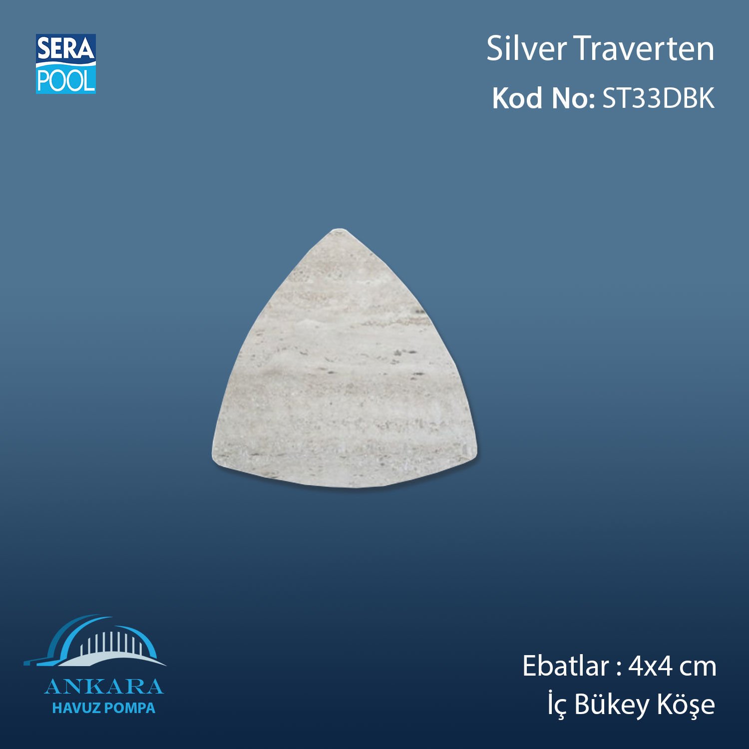 Silver Traverten 4x4 cm Dış Bükey Köşe