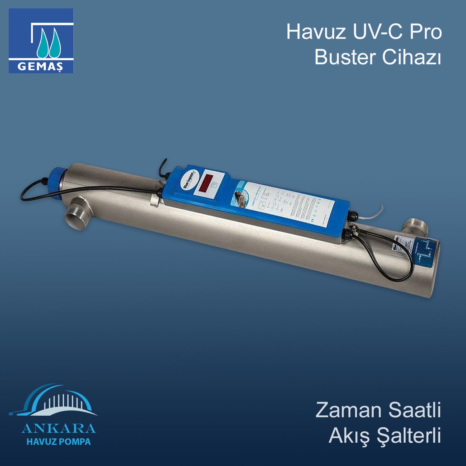 Havuz UV-C PRO Buster Cihazı, Zaman Saatli, Akış Şalterli