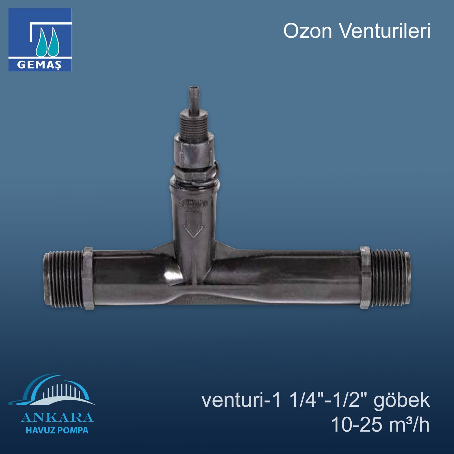 Ozon Venturi-1 1/4''-1/2'' göbek,10-25 m³/h